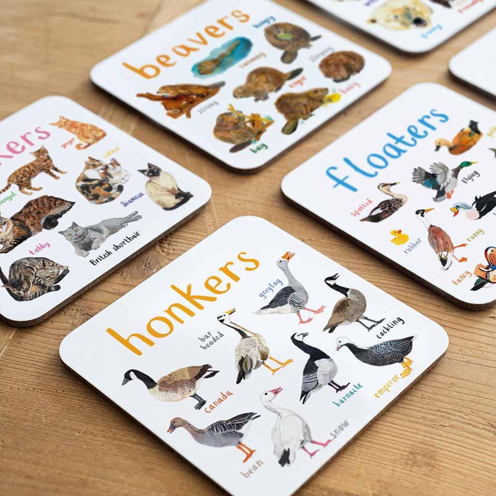 Sarah Edmonds Set of 6 Wild Pun Coasters – illustrated design
