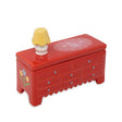 Red rectangular Trinket Box - Dresser featuring a yellow lamp on the lid and a cat illustration.