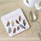Sarah Edmonds Hooters Bird Coaster – illustrated design