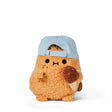 The Noodoll Ricespud Hot Potato is a plush toy shaped like a fuzzy orange potato, wearing a light blue cap and holding a brown chocolate ice cream cone with colorful sprinkles.