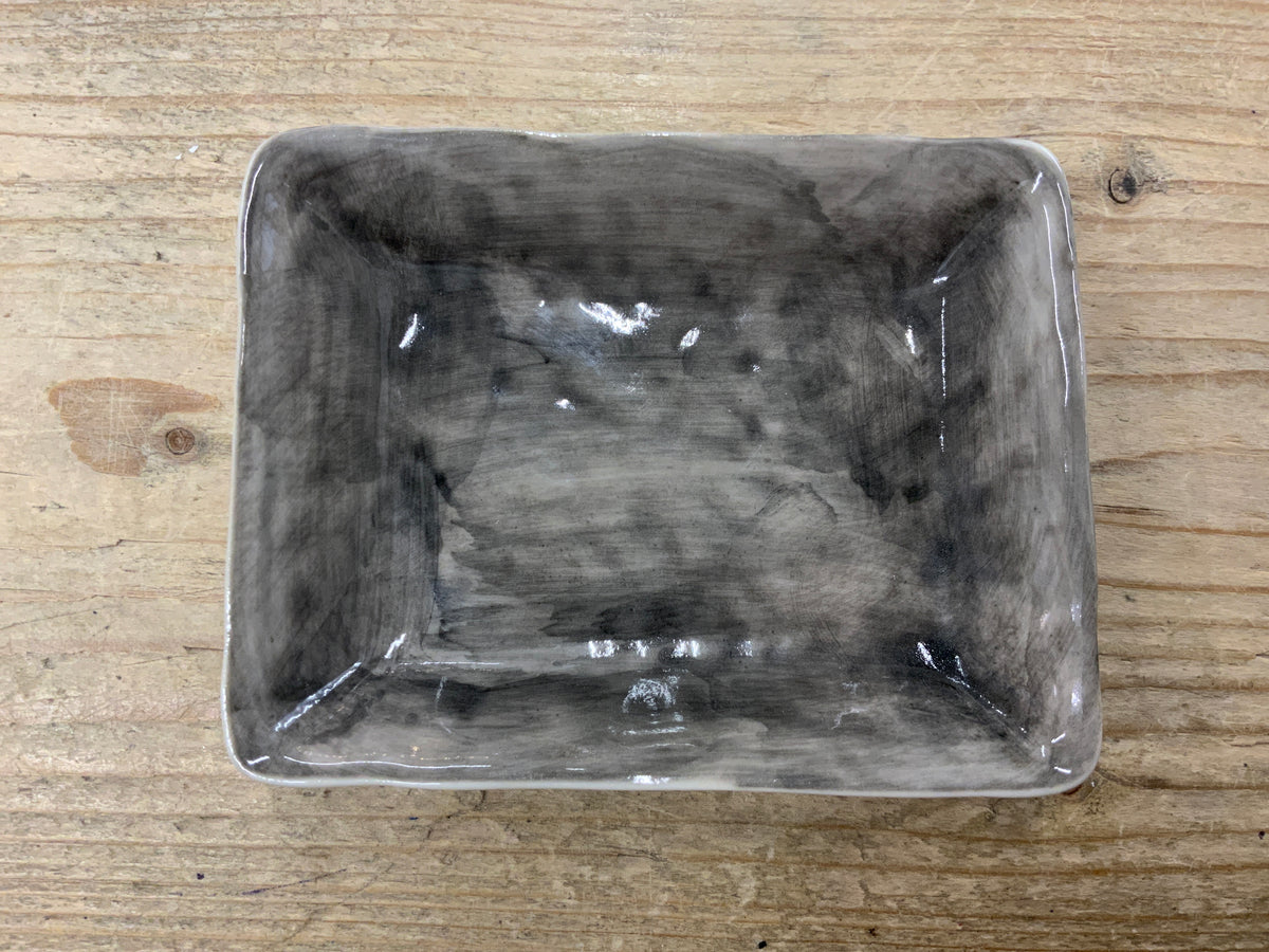 East of India black wash hand-painted decorative dish