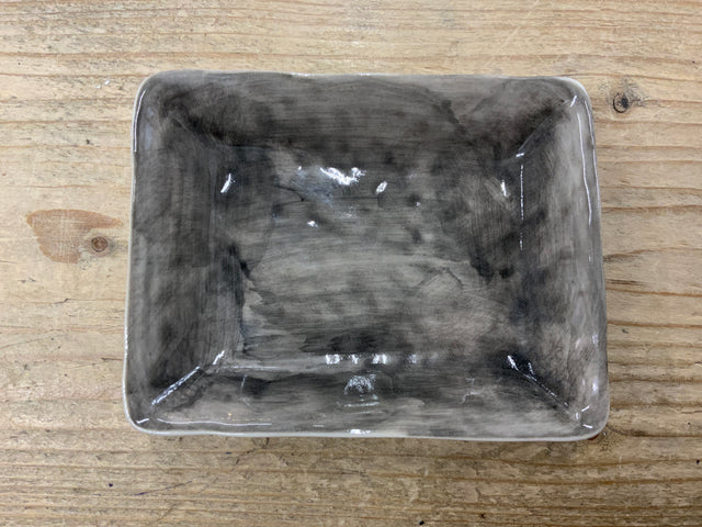East of India black wash hand-painted decorative dish