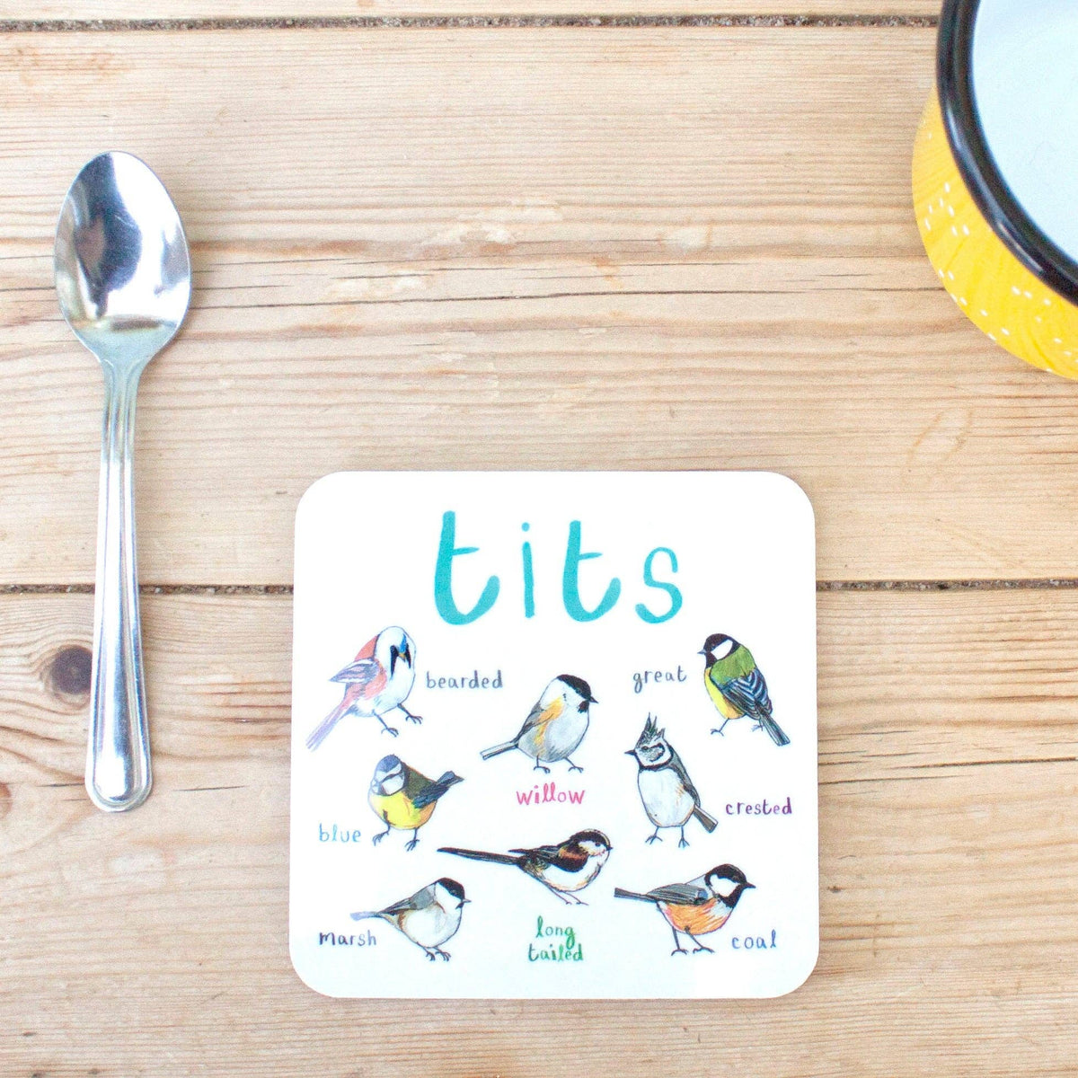 Sarah Edmonds Tits Bird Coaster – illustrated design