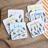 Sarah Edmonds Set of 6 Bird Pun Coasters – illustrated design