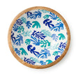 Batela wooden bowl with white enamelled interior and blue turquoise coral illustration.