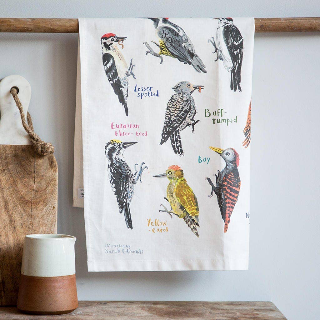 Sarah Edmonds Peckers Bird Cotton Tea Towel – illustrated design