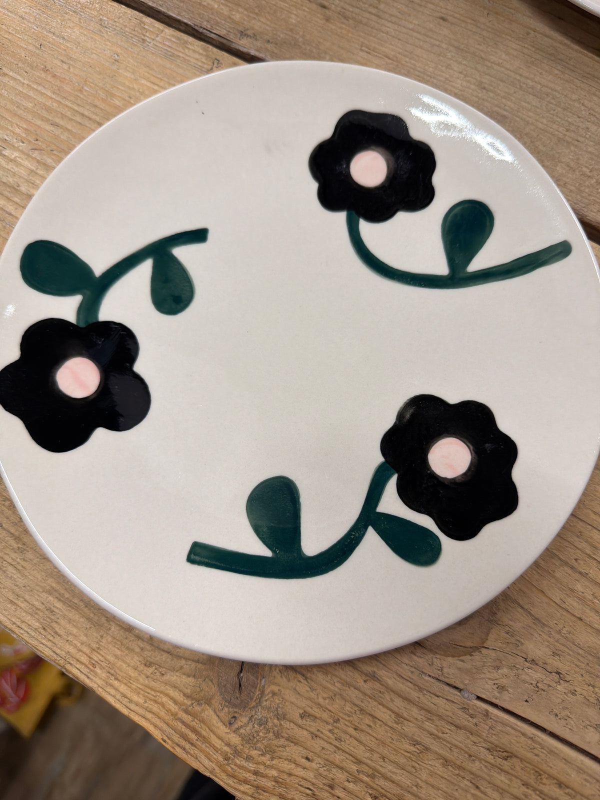 Caroline Gardner Charcoal & Pink Flowers Ceramic Plate 20cm