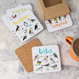 Sarah Edmonds Set of 6 Bird Pun Coasters – illustrated design