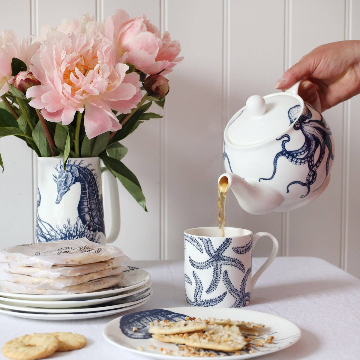 Navy starfish bone china mug, 375ml by Cream Cornwall – product image 2