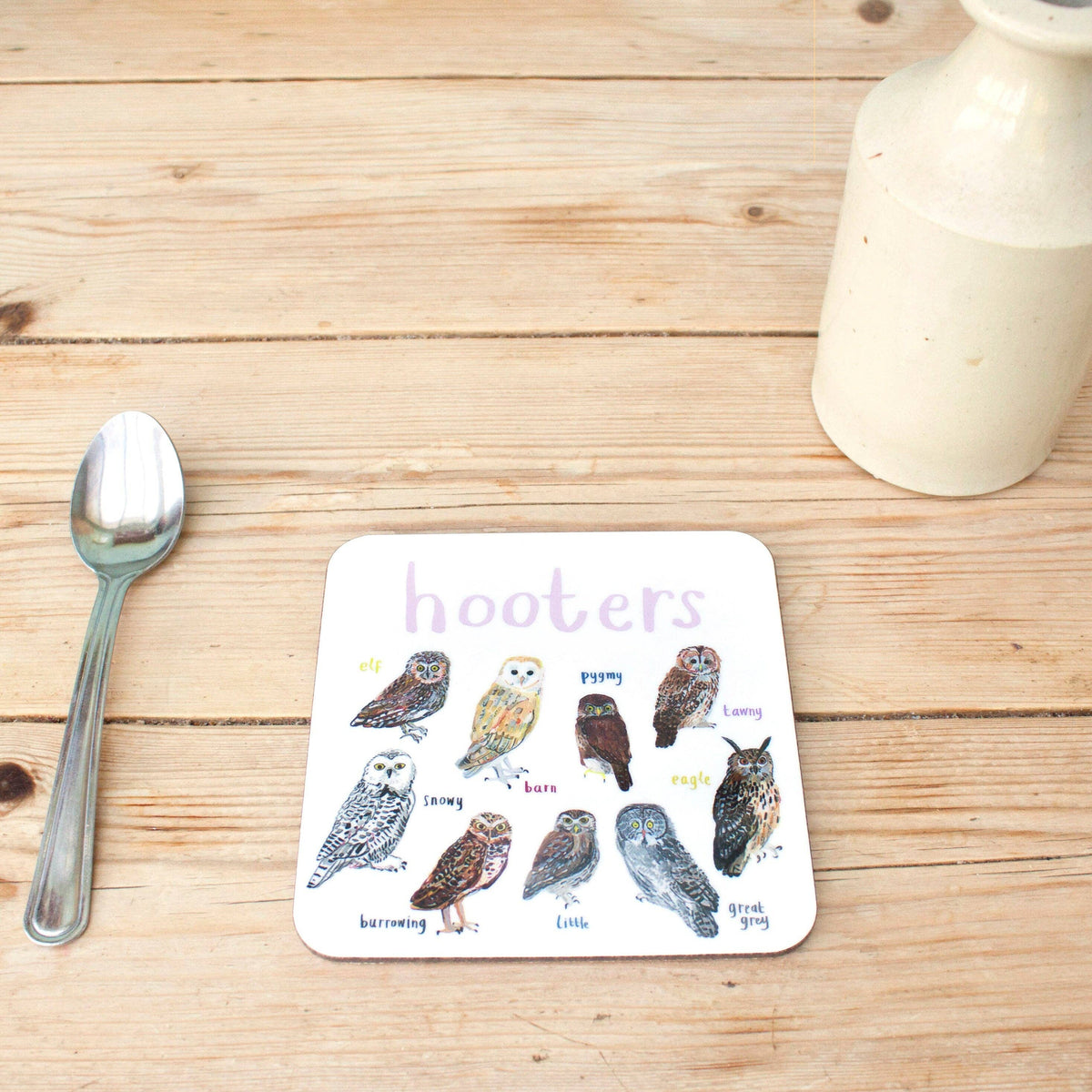 Sarah Edmonds Hooters Bird Coaster – illustrated design