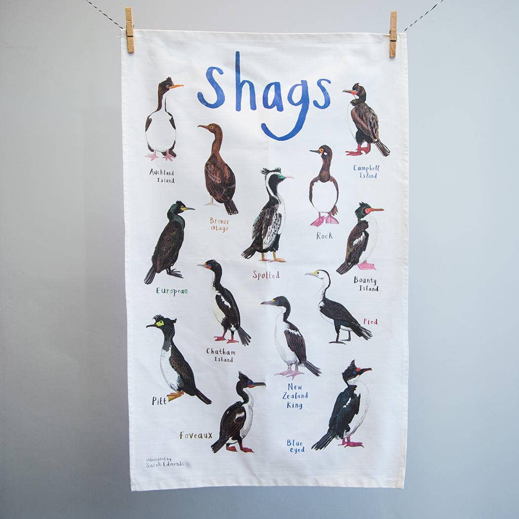 Sarah Edmonds Shags Bird Cotton Tea Towel – illustrated design