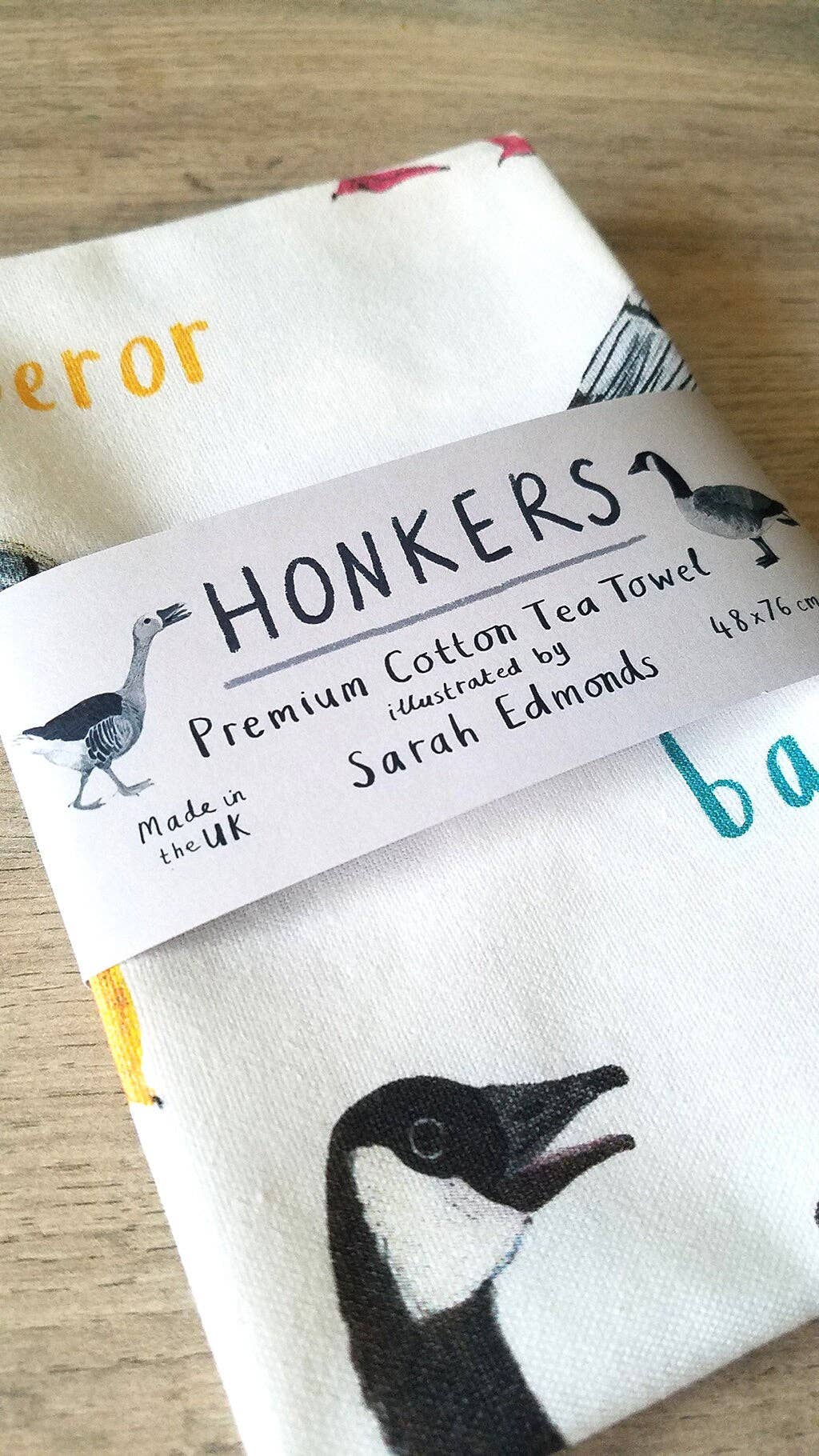 Sarah Edmonds Honkers Bird Cotton Tea Towel – illustrated design