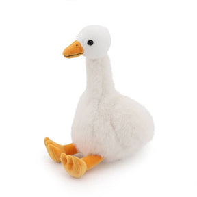 The Cream Goose Soft Plush Toy - 24cm is a vegan stuffed animal that sits upright with an orange beak and webbed feet, shown against a plain white background.