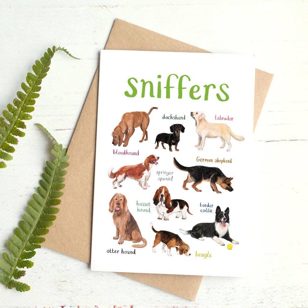 Sarah Edmonds Sniffers Dog Greeting Card – illustrated design