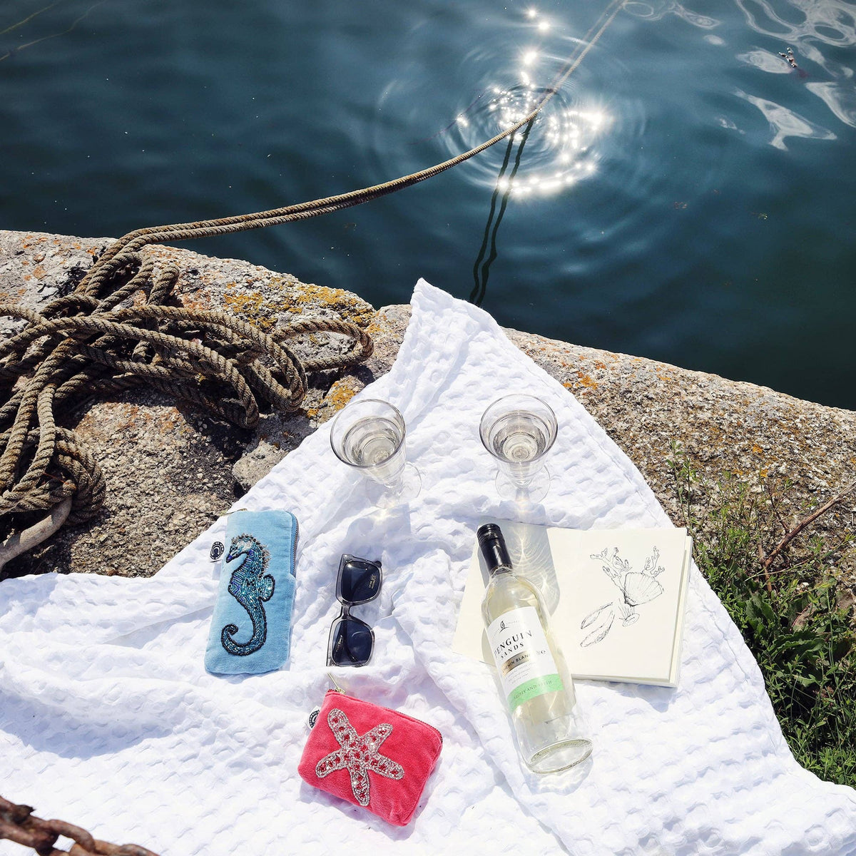 Cornflower velvet glasses case with seahorse by Cream Cornwall – product image 3