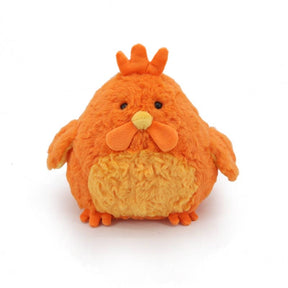 The Rooster Plush Toy - 15cm is a cuddly, chubby orange chicken plush with small wings, a yellow belly, orange feet, and a comb on its head, sitting on a white background.