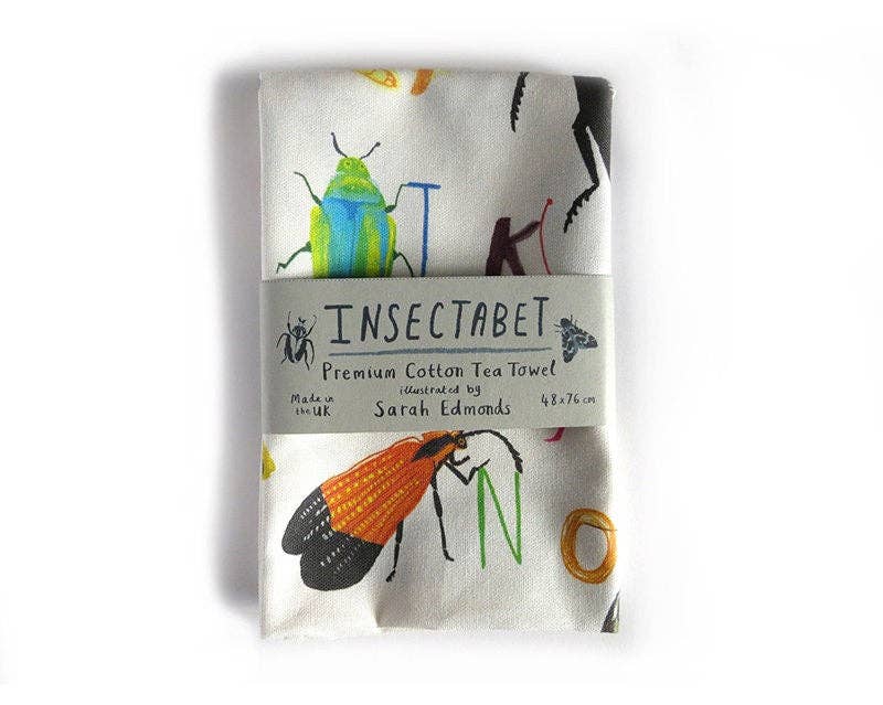 Sarah Edmonds Insect Alphabet Cotton Tea Towel – illustrated design
