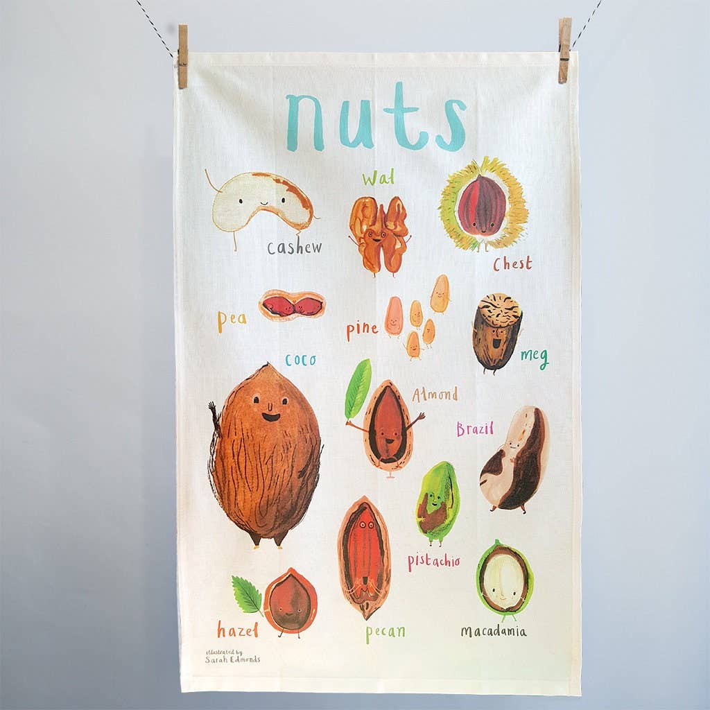 Sarah Edmonds Nuts Cotton Tea Towel – illustrated design