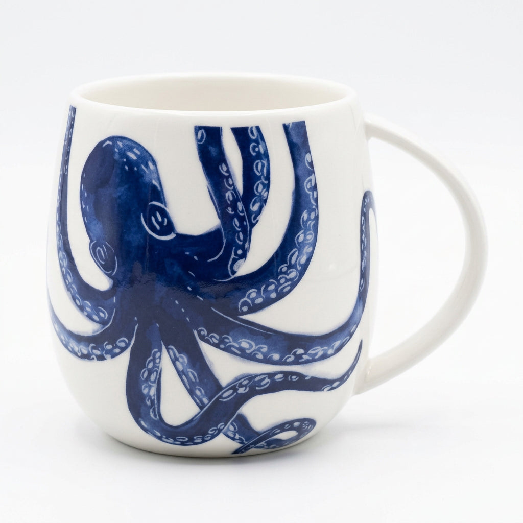 Batela octopus porcelain mug, porcelain mug featuring an octopus design