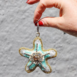 Aqua glass-beaded starfish keyring by Cream Cornwall – product image 4