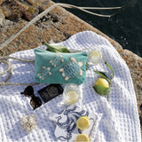 Turquoise velvet pouch bag with beaded turtles by Cream Cornwall – product image 3