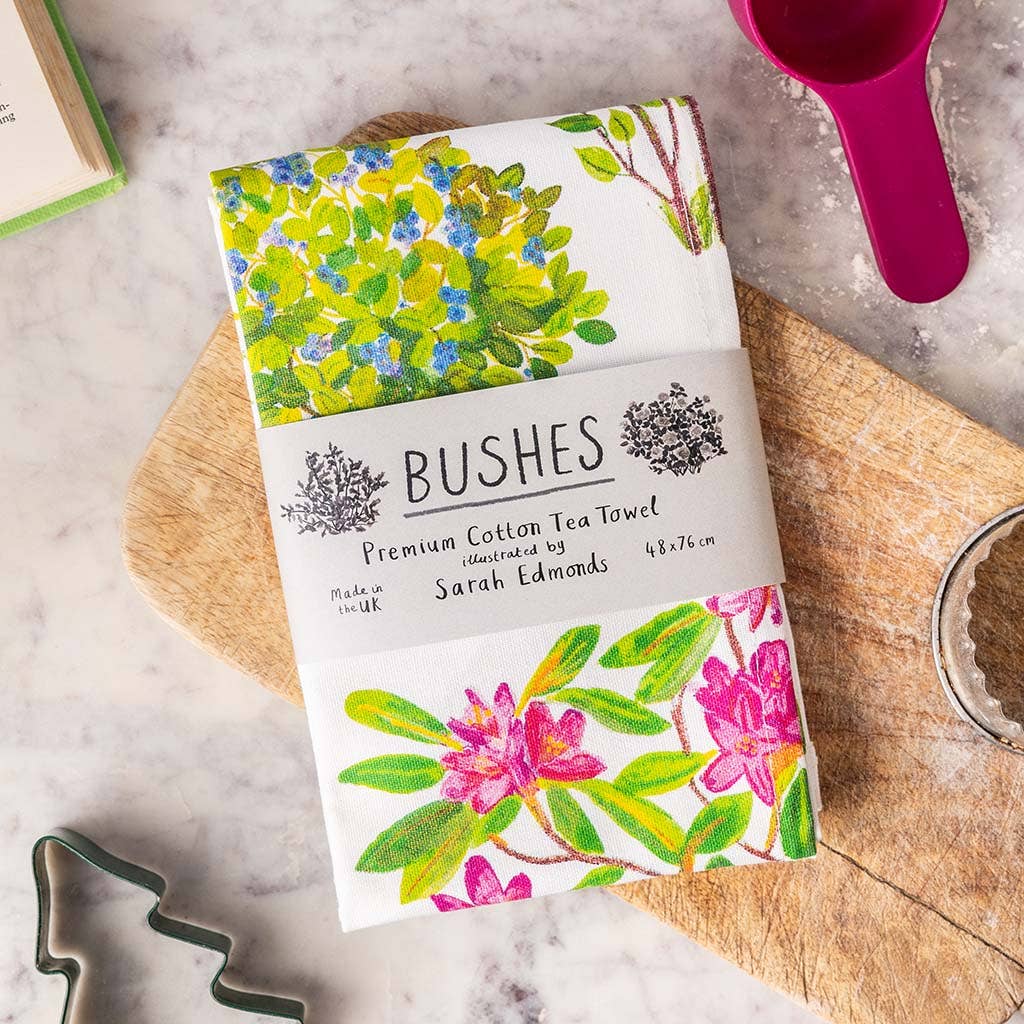 Sarah Edmonds Bushes Cotton Tea Towel – illustrated design