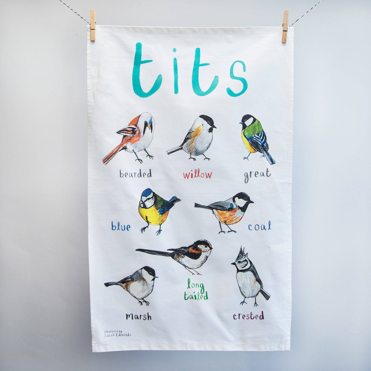 Sarah Edmonds Tits Bird Cotton Tea Towel – illustrated design