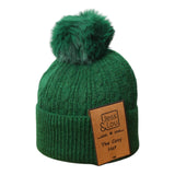 Green Unisex Cable Bobble Hat
