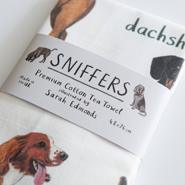 Sarah Edmonds Sniffers Dog Cotton Tea Towel – illustrated design