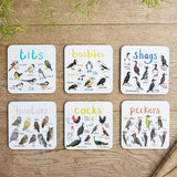 Sarah Edmonds Set of 6 Bird Pun Coasters – illustrated design