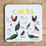 Sarah Edmonds Cocks Bird Coaster – illustrated design