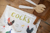 Sarah Edmonds Cocks Bird Cotton Tea Towel – illustrated design