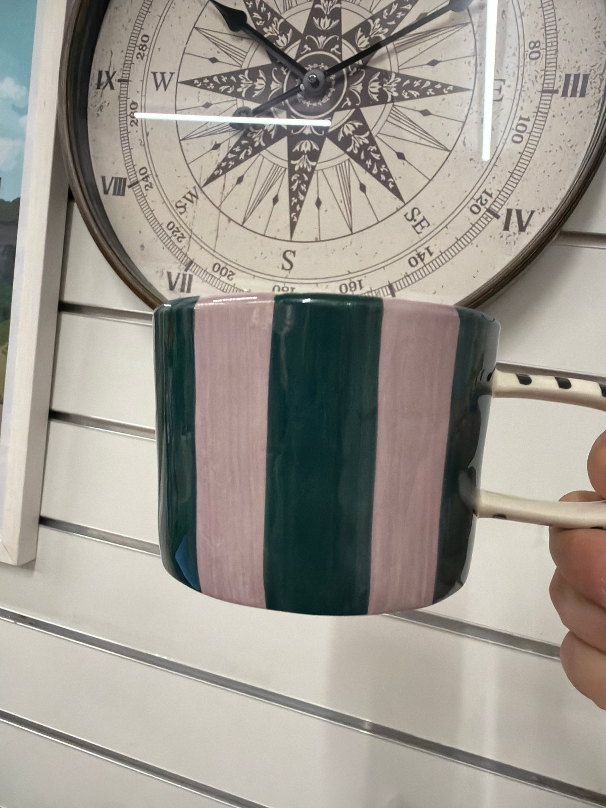 Caroline Gardner Green & Pink Stripe Ceramic Mug