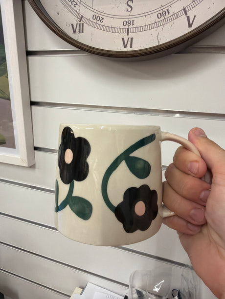 Caroline Gardner Charcoal & Pink Flowers Large Mug 300ml