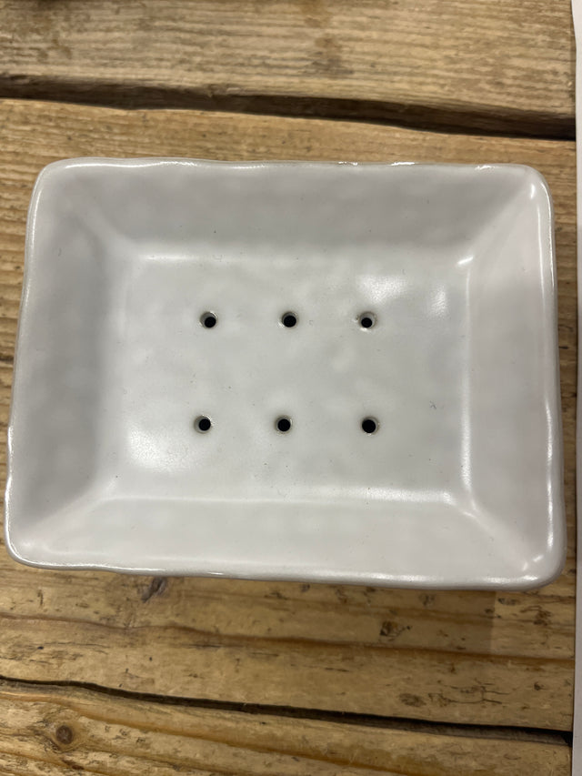 East of India porcelain soap dish with black detail