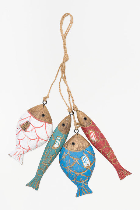 Batela hanging string of four colourful painted wooden fish.
