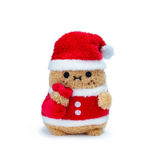 The Noodoll Ricespud Santa is an adorable, fluffy plush dressed in a red Santa hat and coat with white trim, clutching a tiny red sack—perfect for spreading holiday cheer. Standing out against a clean white background, this festive plush makes an ideal Christmas stocking stuffer and is sure to delight kids and adults alike in any collection.