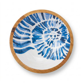 Batela small enamelled wooden bowl with shell-inspired coastal design.