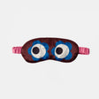 Caroline Gardner burgundy satin eye mask with blue floral eyes and a pink elasticated strap