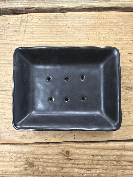 East of India porcelain soap dish with black detail