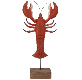 Rustic Wooden Lobster on Plinth - Large