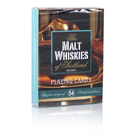 Malt Whisky Playing Cards: a deck featuring 54 images of Scottish distilleries with a whisky-themed design—an ideal gift for any malt whisky enthusiast.