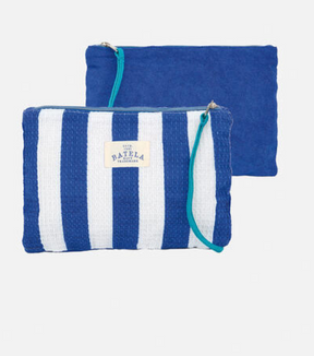Batela blue and white striped toiletry bag, cotton toiletry bag with blue and white stripes