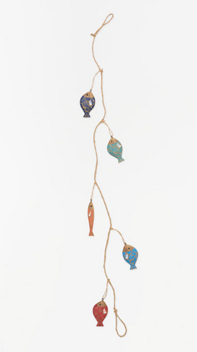 Batela wooden fish garland, garland of five painted wooden fish