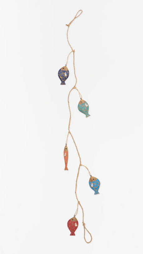Batela wooden fish garland, garland of five painted wooden fish