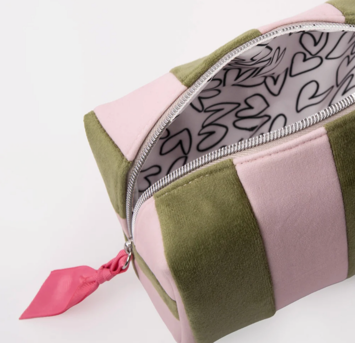 Pink and Green Stripe Cube Cosmetic Bag