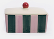 Caroline Gardner Pink & Dark Green Stripe Butter Dish
