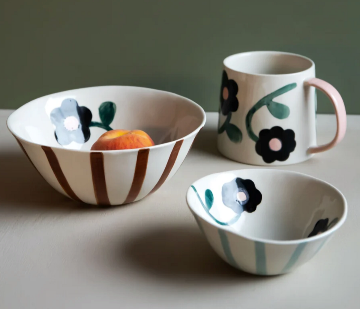 Caroline Gardner Rust Stripe and Flowers Medium Bowl product photograph