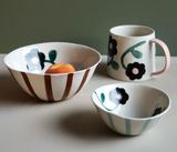 Caroline Gardner Rust Stripe and Flowers Medium Bowl product photograph