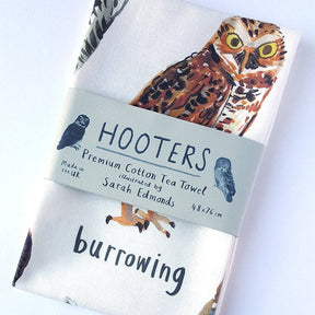 Sarah Edmonds Hooters Bird Cotton Tea Towel – illustrated design
